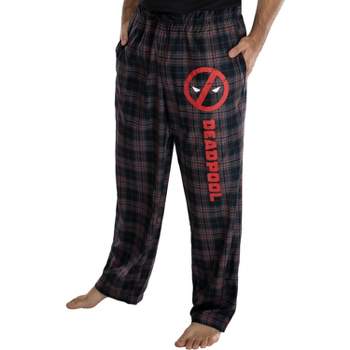 Marvel Mens' Deadpool Logo Plaid Lounge Pajama Pants Grey