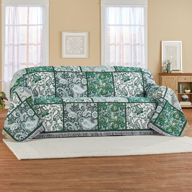 Collections Etc Green and White Paisley Patchwork Furniture Throw, 2 of 3