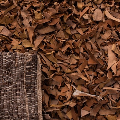 Brown Hand-Knotted Leather Shag Area Rug