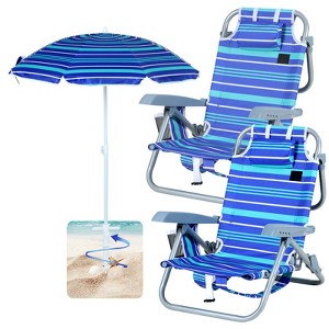 Kids Reclining Beach & Camp Chair with Umbrella, 5-Position Foldable Chair, Lightweight & Portable Design for Outdoor Fun (2 Pack) - 1 of 4