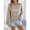 Coolmee Women's Crochet Hollow Out Drop Shoulder Scoop Neck Long Sleeve Sweater Top - 4 of 4