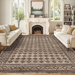 Machine Washable Area Rugs for Living Room, Non-Slip Modern Carpet with Geometric Border for Dining Room & Nursery - 1 of 4