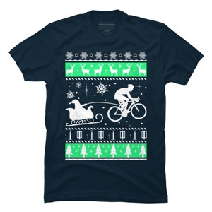 Men's Design By Humans Christmas Santa Cycling Sleigh By LewismartinStore T-Shirt - 1 of 4