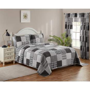 Legacy Decor 3 PCS Quilt Reversible Bedspread Coverlet Patchwork Design Ultra Soft Microfiber Oversized