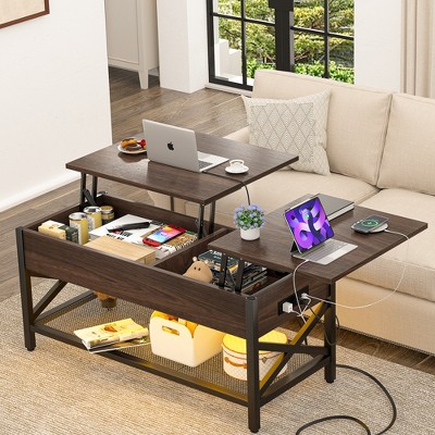 Aheaplus Lift Top Coffee Table with USB Port and LED light, Adjustable Living Room Table