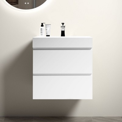 NicBex 24" Bathroom Vanity with Sink, One-piece Wall Mounted Vanity, Bathroom Cabinet Storage with 2 Spacious Drawers for Bathroom