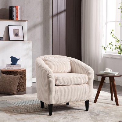 Okak Mid-Century Modern Barrel Accent Chair,Plush Armchair with Wooden Legs and Throw Pillow for Living Room,Office