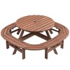 GDFStudio Claude 10-Person Wooden Round Picnic Table with Built-in Benches and Umbrella Hole - 2 of 4