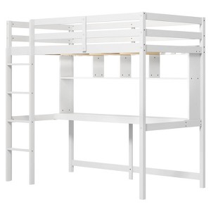 Safstar Twin Size Loft Bed with Desk & Shelves Safety Guardrails & Ladder Storage - 1 of 4