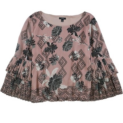 Alfani Womens Pleated Sleeve Floral Pullover Blouse