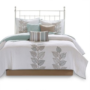 Gulches Full/Queen 6 Piece Embroidered Quilt Set with Throw Pillows Blue - 1 of 4