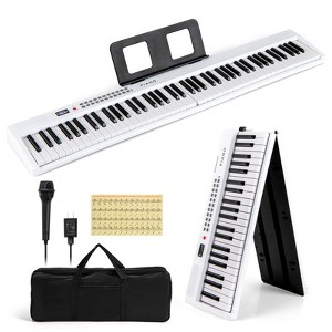 Costway 88 Key Folding Piano Keyboard with Wireless MIDI Dual Speakers 1000 Timbres Black/Pink/White - 1 of 4