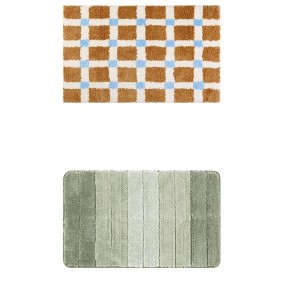 Unique Bargains 2Pcs Plush Gradient Striped Microfiber Shaggy Bathroom Mat - 1 of 4