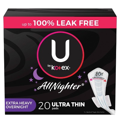 U by Kotex AllNighter Ultra Thin Overnight Fragrance Free Pads with Wings - Extra Heavy - Unscented - 20ct