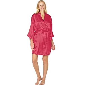 INTIMO Women's Knee Length Satin Robe with Tie Sleepwear - 1 of 3