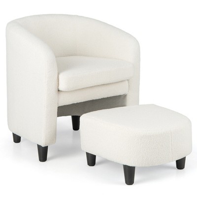 Tangkula Modern Barrel Chair with Footrest Soft Teddy Velvet Anti-slip Felt Pads