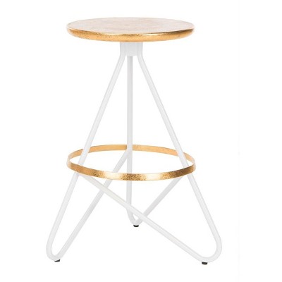 White and Gold Iron Backless Counter Stool with Hairpin Legs