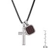 Steeltime Men's two tone black ip and stainless steel spinning Lords prayer cross and square dog tag pendant. Color Options: Red, Blue, Green, Brown - 3 of 4