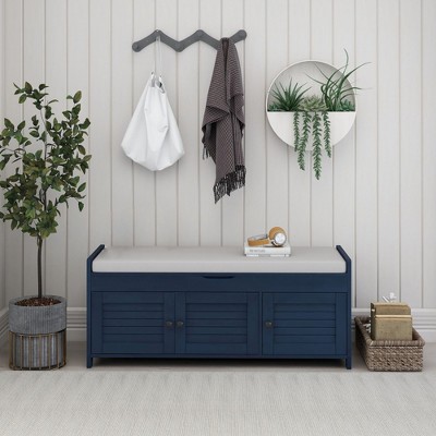 Wooden Storage Bench, Upholstered Entryway Bench with Removable Cushion, Shoe Cabinet with Hidden Storage for Entryway Bedroom Living Room