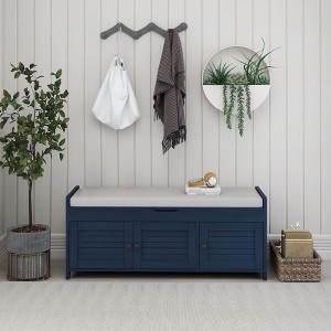 Wooden Storage Bench, Upholstered Entryway Bench with Removable Cushion, Shoe Cabinet with Hidden Storage for Entryway Bedroom Living Room - 1 of 4