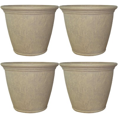 Sunnydaze Indoor/Outdoor Patio, Garden, or Porch Weather-Resistant Double-Walled Anjelica Flower Pot Planter - 24" - Beige - 4pk