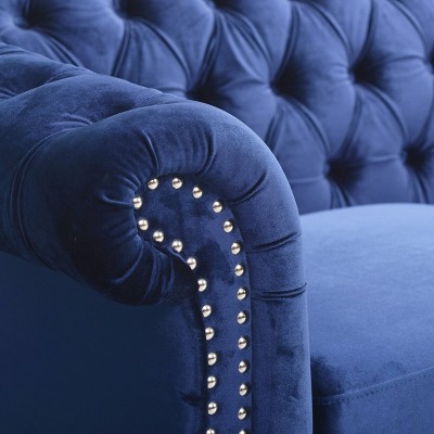 Elegant Brown Velvet Chesterfield Sofa with Nailhead Accents