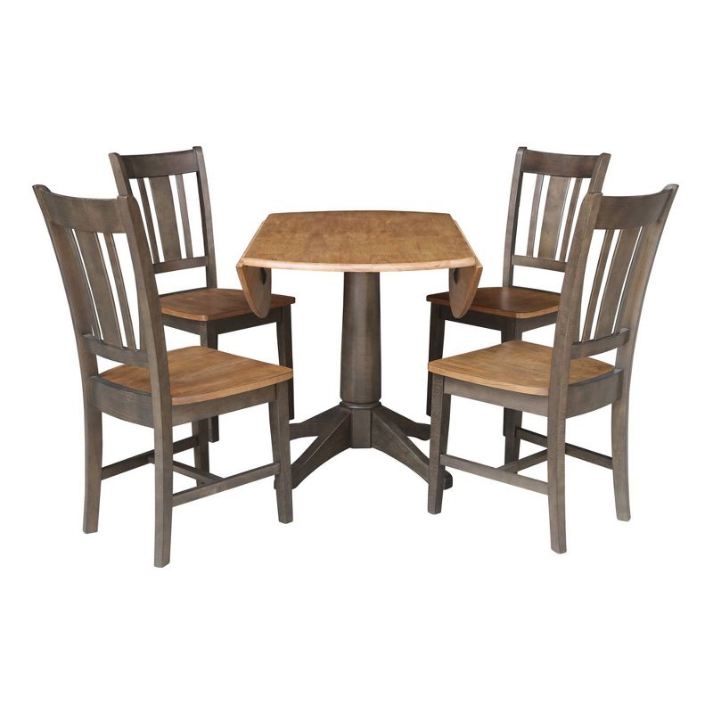42&#34; Round Dual Drop Leaf Dining Table with 4 Splat Back Chairs Hickory/Washed Coal - International Concepts, 5 of 11