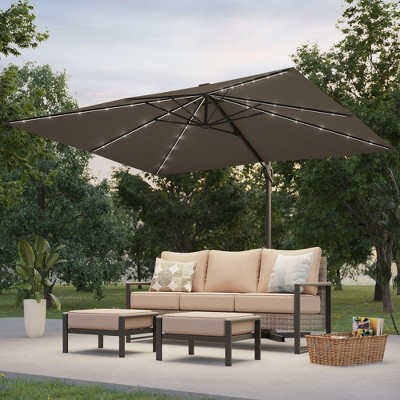 Sonkuki 10x8FT Round Offset Outdoor Patio Solar LED Cantilever Umbrella, 360° Rotation and Canopy Angle Adjustment
