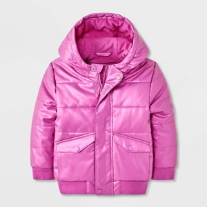 Toddler Girls' Shiny Heavyweight Hooded Puffer Jacket - Cat & Jack™ Purple - 1 of 4
