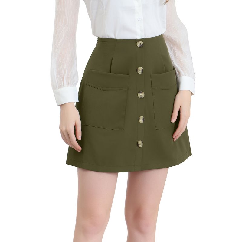 Allegra K Women's Buttons Front A-line Short Cargo Casual Skirt, 1 of 7