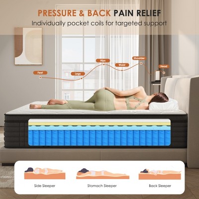 CSBDHOME Premium Hybrid Mattress with Pocket Springs – Twin, Full, Queen, King Sizes – Medium Firm, Pressure Relief & Motion Isolation