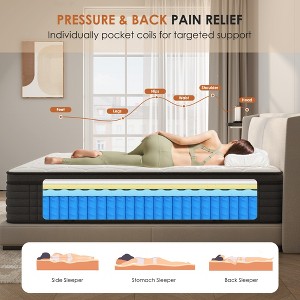 CSBDHOME Premium Hybrid Mattress with Pocket Springs – Twin, Full, Queen, King Sizes – Medium Firm, Pressure Relief & Motion Isolation - 1 of 4