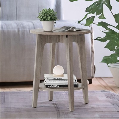 Round Side Table with Lower Shelf, End Table for Small Spaces, Nightstand