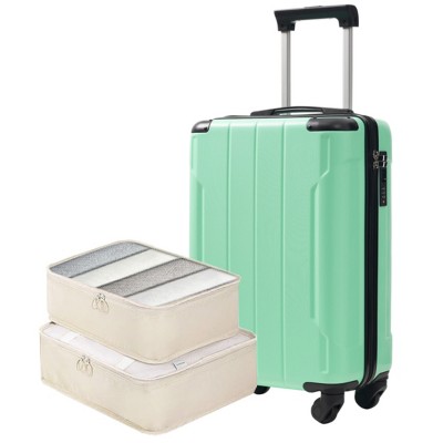 Syemin Bag and Luggage Sets 20-Inch Hardshell Carry-On Luggage, Lightweight Durable ABS Suitcase with Spinner Wheels, Green, 13.8"*21.5"*8.3"