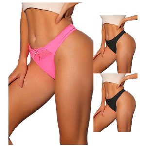 Allegra K Women's Low Waist Smooth Elastic Lace Waist Thongs 3 Packs - 1 of 4