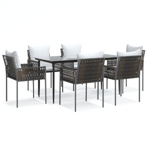 vidaXL Patio Dining Set Table and Chair with Cushions Poly Rattan and Steel - Brown 63" Table Length 6 Chairs - 1 of 4