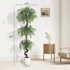 Artificial Ficus Tree, Faux Floor Plant with 1100+ Silk Leaves, Imitation Ceramic Planter with Moss and Pebbles for Indoor Decor, Green - 2 of 4