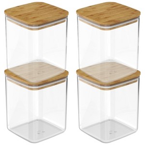 OU Airtight Food Storage Container Set 8pc (set of 4) Clear Plastic Storage Container with Leak Proof Bamboo Lid, Stackable Kitchen Pantry Organizer - 1 of 4