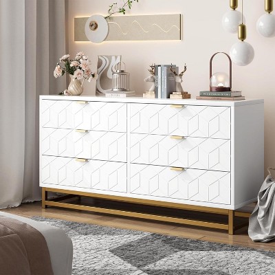 53.5" Large Dresser Organizer, 6 Drawer w/Metal Handle Legs,  6 Chest of Drawers, Dressers with Drawers for Closet, Hallway, Living Room, Entryway