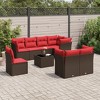 vidaXL 9 Piece Patio Sofa Set with Cushions Brown and Red Poly Rattan - With Table - 2 of 4