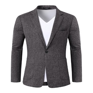 Clearlove Men's Sport Coats Blazers Linen Suit Jacket One Button Casual Blazer - 1 of 4