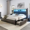 AMERLIFE Bed Frame with Bookcase Headboard, 4 Drawers, Charging Station, No Box Spring - 4 of 4