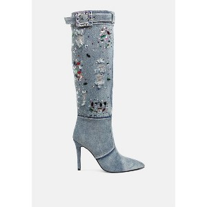 Cornik Multi Color Stones Denim Boots Women - 1 of 4