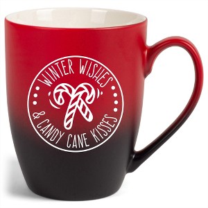 Elanze Designs Winter Wishes & Candy Cane Kisses Two Toned Ombre Matte Red and Black 12 ounce Ceramic Stoneware Coffee Cup Mug - 1 of 4