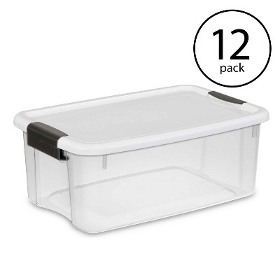 Sterilite 18 Quart Ultra Latch Storage Box with White Lid & Clear Base,12 Pack