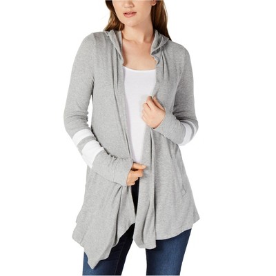 I.N.C International Concepts Womens Hooded Varsity Cardigan Sweater, Grey, Small