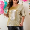 Women's Plus Size Metallic Crew Neck Short Sleeve Summer Carnival Party Blouses - Agnes Orinda - 2 of 4