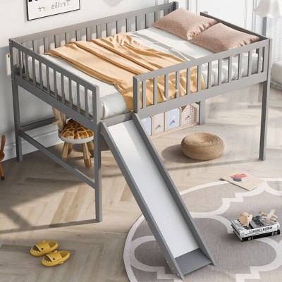 NicBex Twin/Full Size Loft Bed with Ladder,Low Loft Bed Frame with Guardrails & Slide,Bed Frame for Kids,Box Spring Not Required