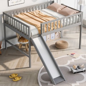NicBex Twin/Full Size Loft Bed with Ladder,Low Loft Bed Frame with Guardrails & Slide,Bed Frame for Kids,Box Spring Not Required - 1 of 4