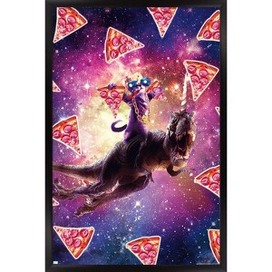 Trends International James Booker - Thug Space Cat On Dinosaur Unicorn Framed Wall Poster Prints - 1 of 4